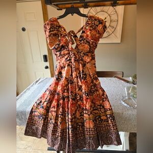 Anthropologie Floral Backless Dress in Orange and Brown